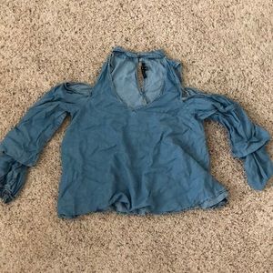 Cute denim top with collar and shoulder cut out